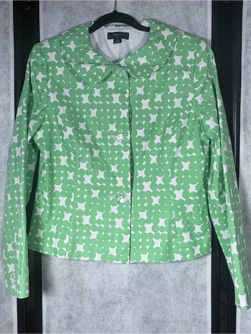 Josephine Women’s Size 8 Green White Patterned Cropped Blazer Jacket